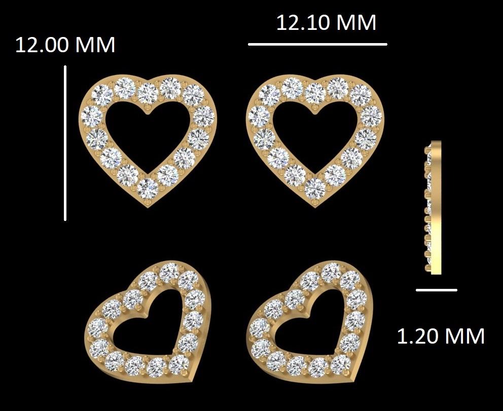 Heart Diamond Earrings for Girls/Kids/Toddlers in 18K Solid Gold For Sale 3