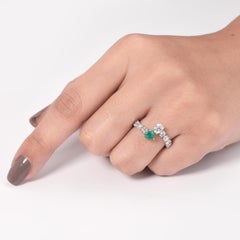1.77 Carat Natural Heart Emerald & Diamond Bypass Ring, 14k White Gold