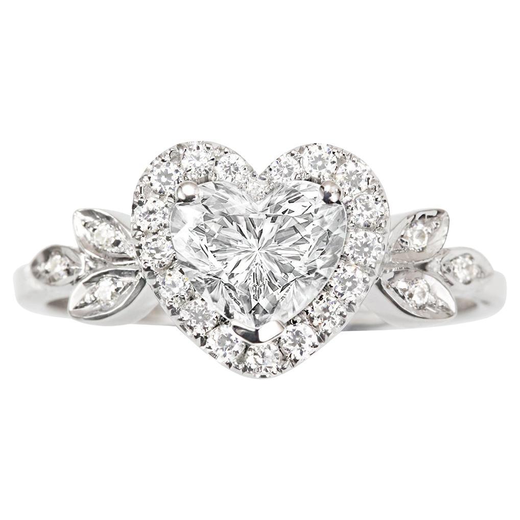 Heart Diamond Halo Unique Alternative Engagement Ring - Heart Blossom 