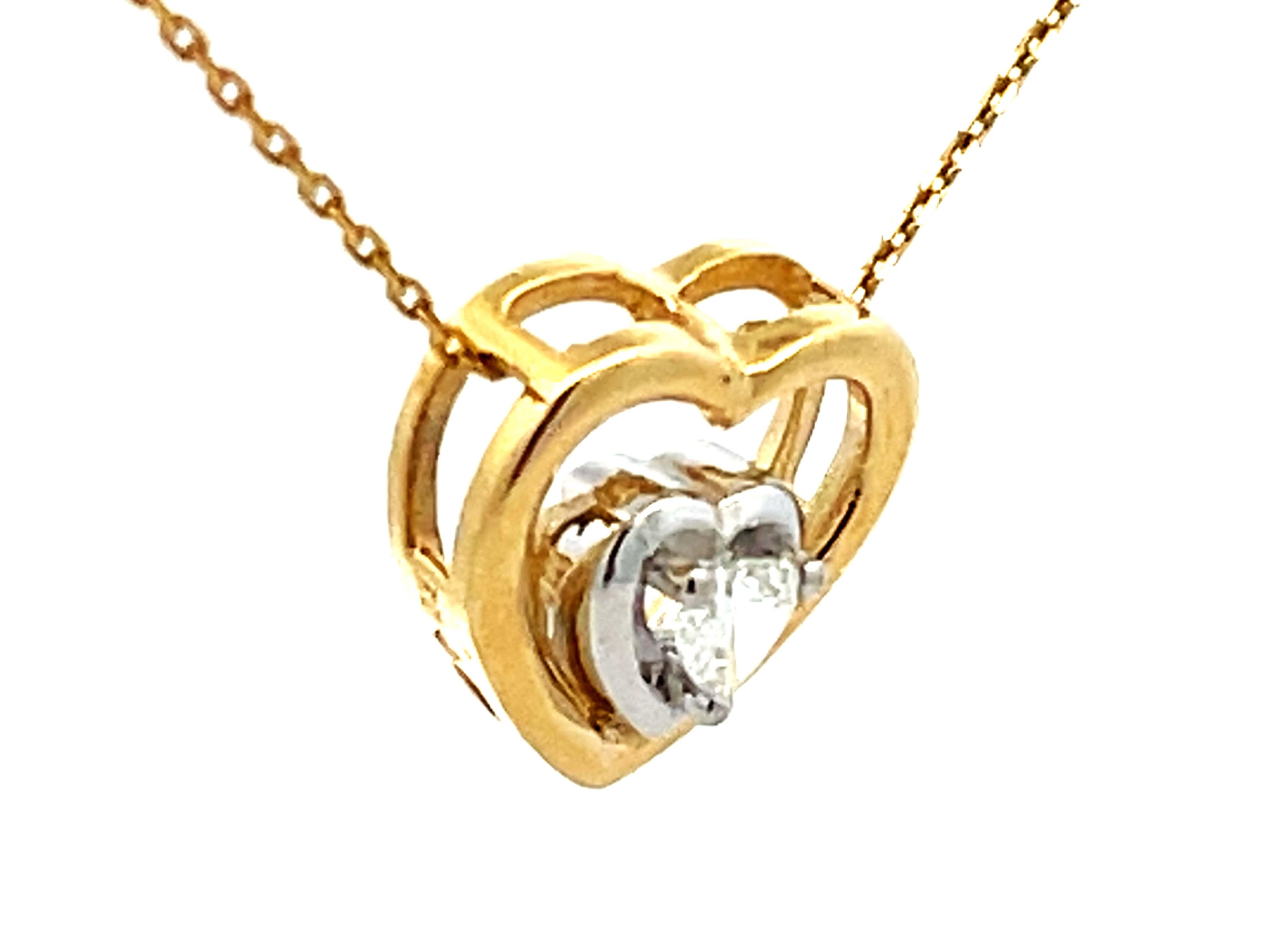 Modern Heart Diamond Heart Necklace 14k Gold For Sale