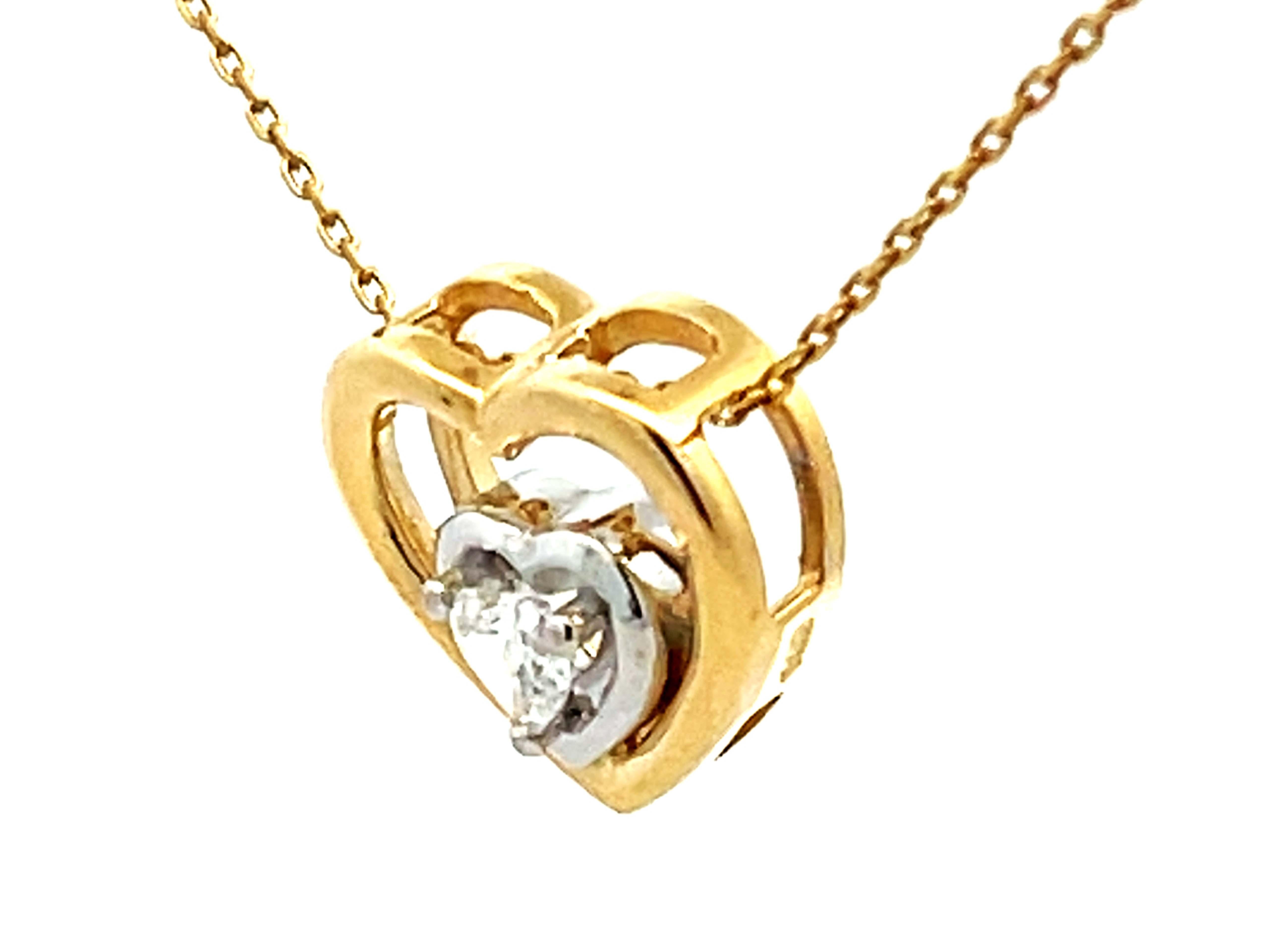 Heart Cut Heart Diamond Heart Necklace 14k Gold For Sale