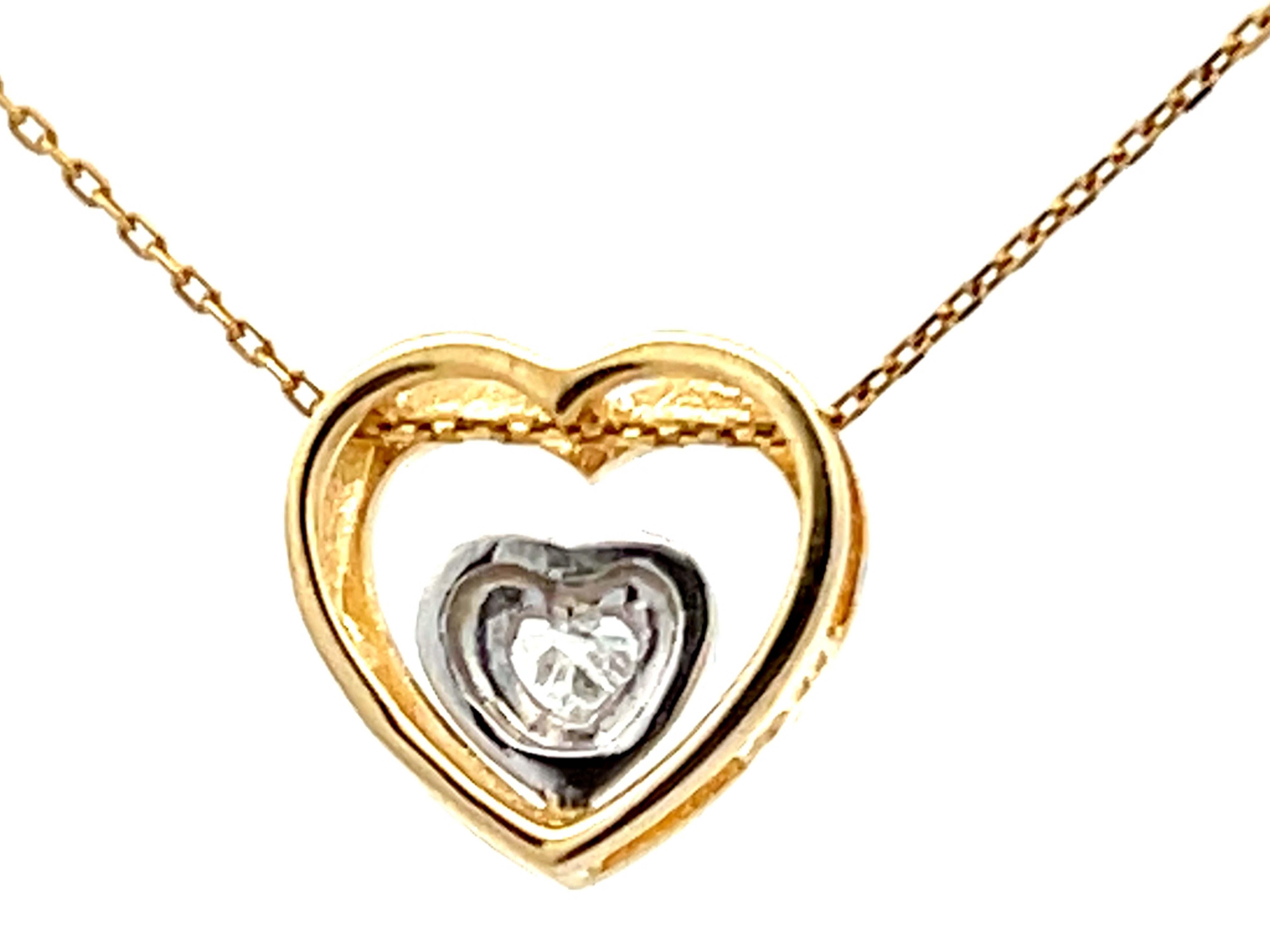 Collier en or 14k avec diamant en forme de coeur en vente 1