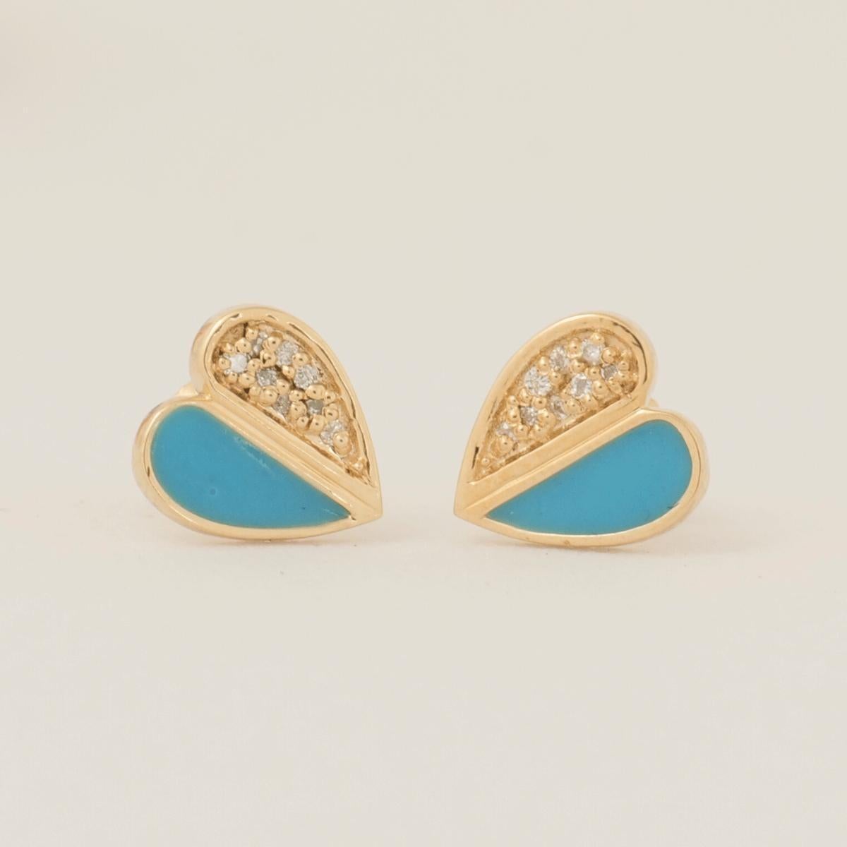Taille ronde Boucles d'oreilles enfants en or massif 14K avec diamant en forme de cœur (certifié) en vente
