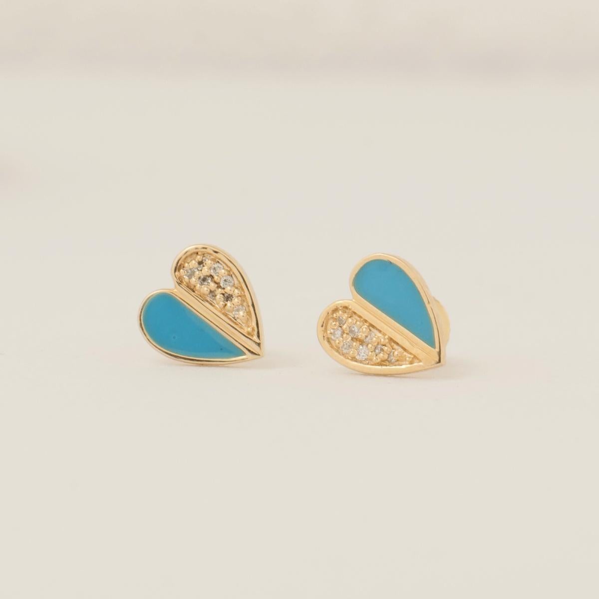 Boucles d'oreilles enfants en or massif 14K avec diamant en forme de cœur (certifié) Neuf - En vente à New Delhi, DL