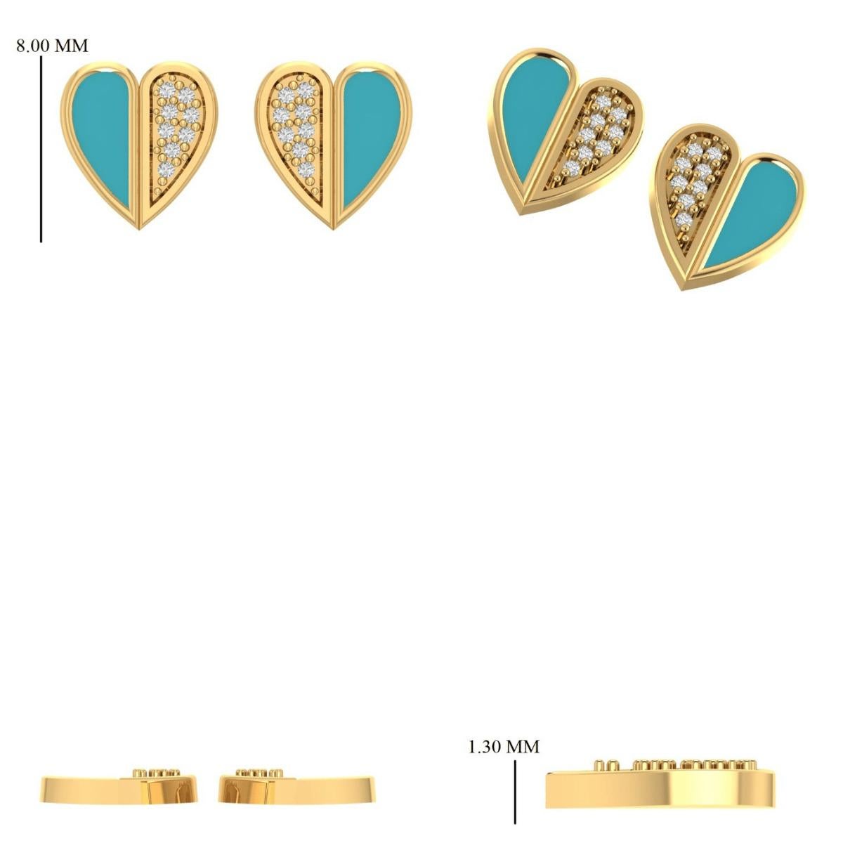 Boucles d'oreilles enfants en or massif 14K avec diamant en forme de cœur (certifié) en vente 3