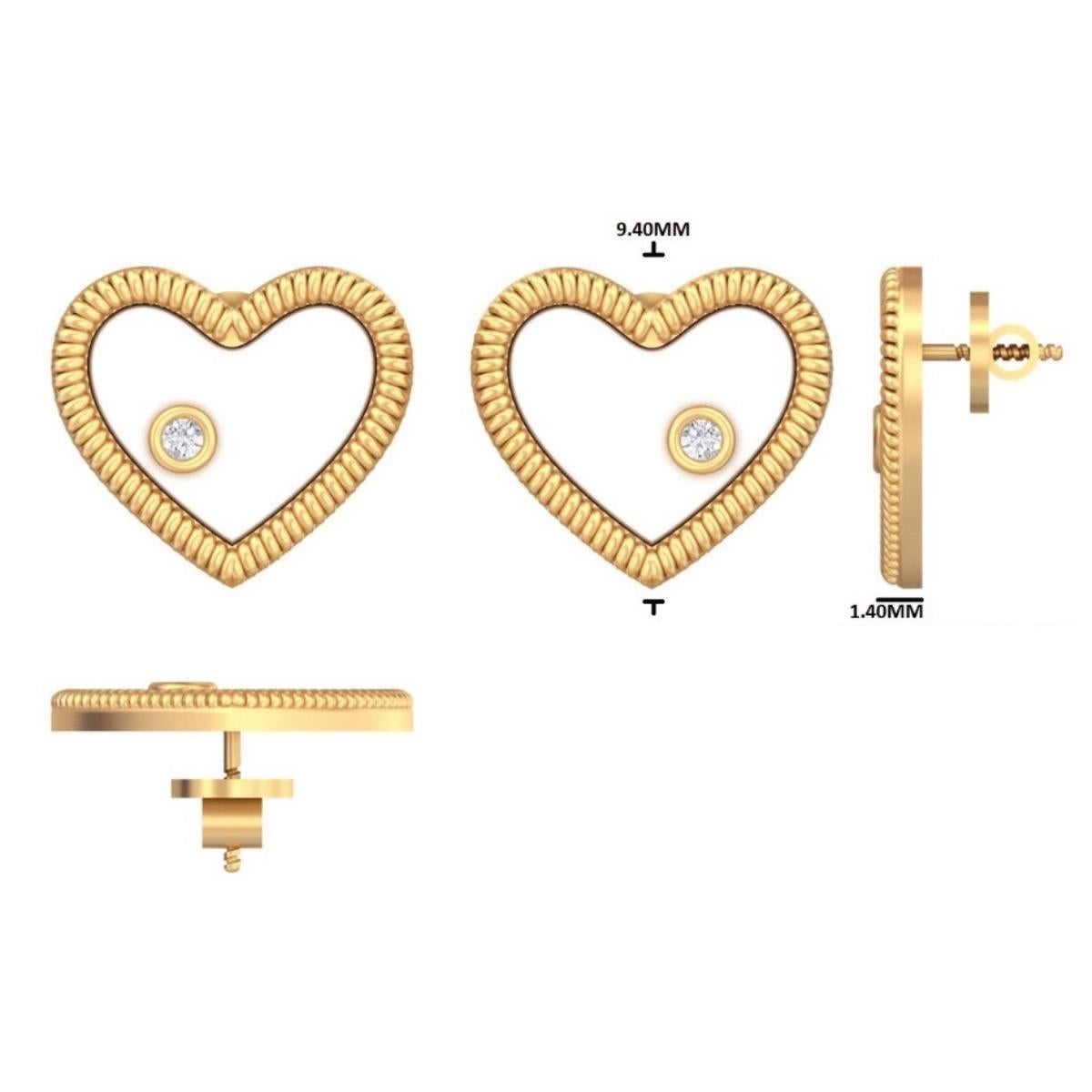 Heart Diamond Kids Stud Earrings in Pink Enamel in 14k Solid Gold (Certified) In New Condition For Sale In New Delhi, DL