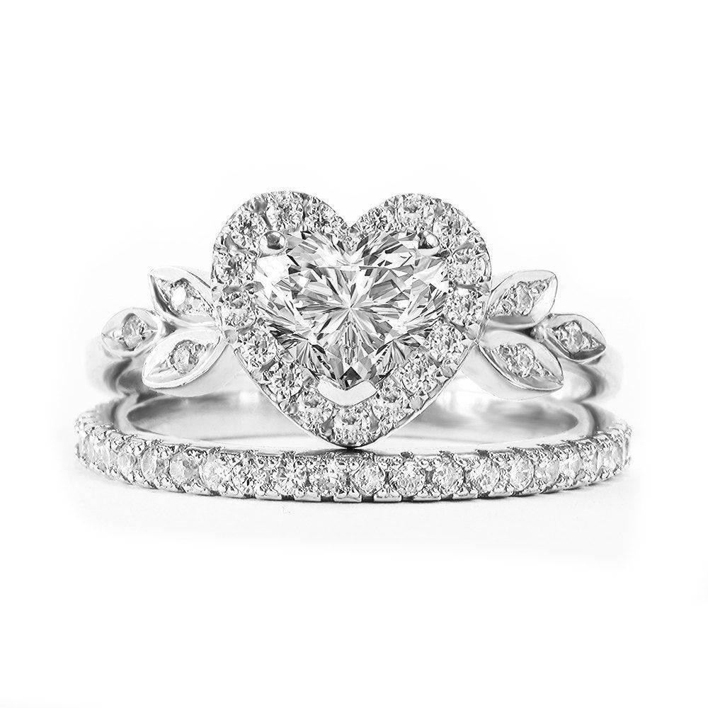 Women's Heart Diamond Love Blossom Unique Wedding Two Rings Set For Sale