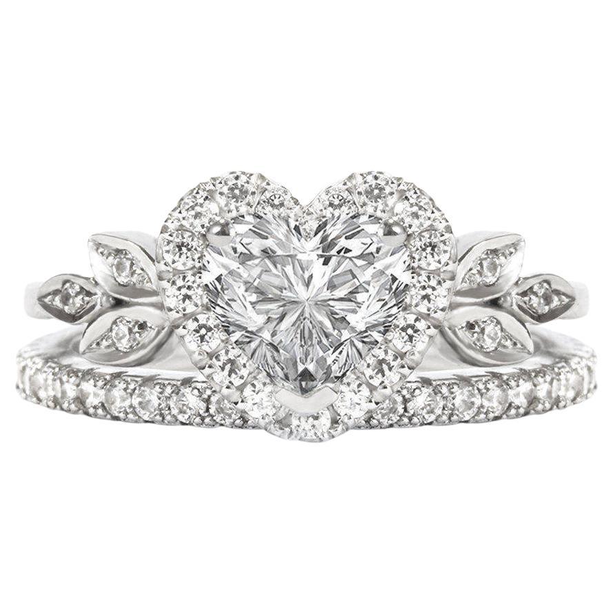 Herz Diamant Liebesblüte Einzigartige Hochzeitsring mit zwei Ringen im Angebot