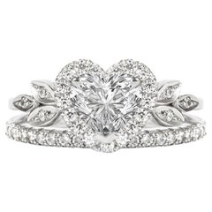 Heart Diamond Love Blossom Unique Wedding Two Rings Set
