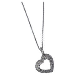 Heart Diamond Necklace 14kt White Gold Pendant Necklace Modern Hearts Pendant