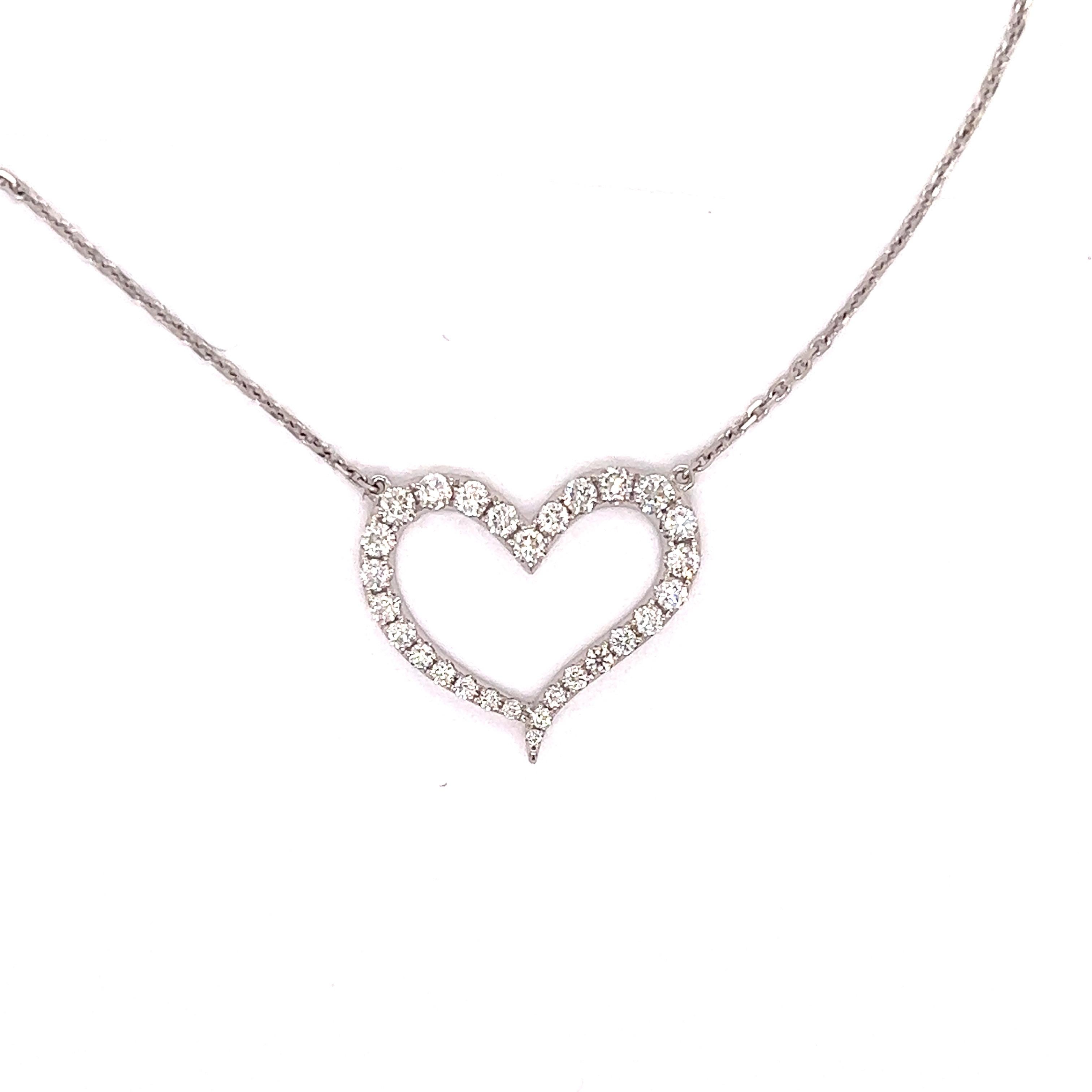 Women's Heart Diamond Necklace in 18kt White Gold For Sale