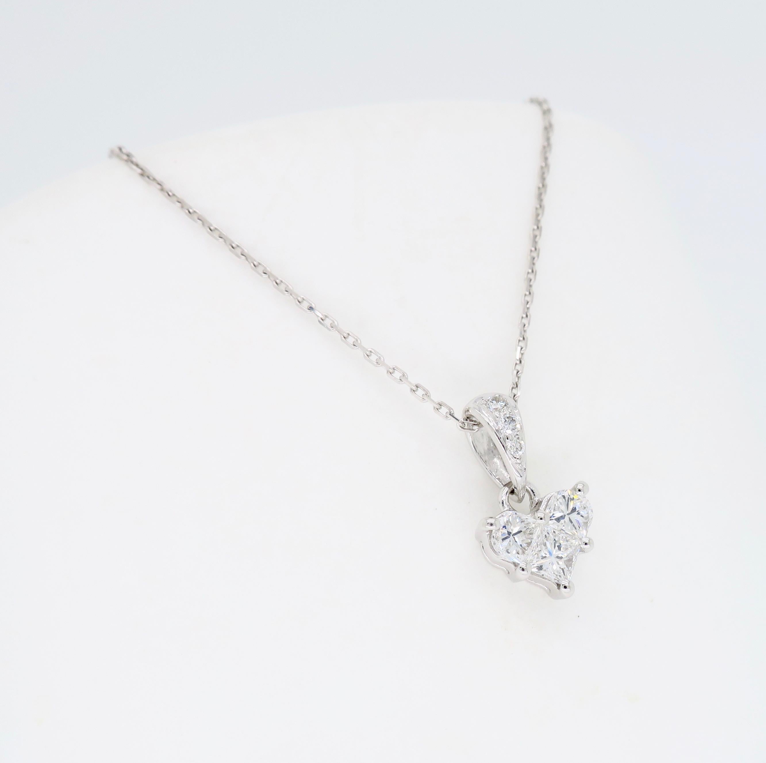 Women's or Men's Heart Diamond Necklace Pendant in 18 Karat White Gold