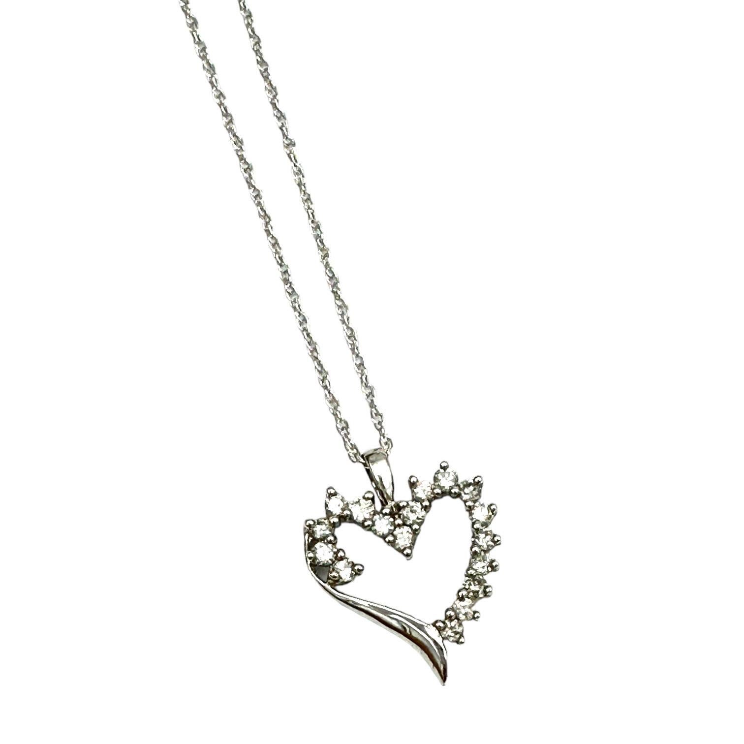 Contemporary Heart Diamond Pendant 10K White Gold .50 Carat For Sale