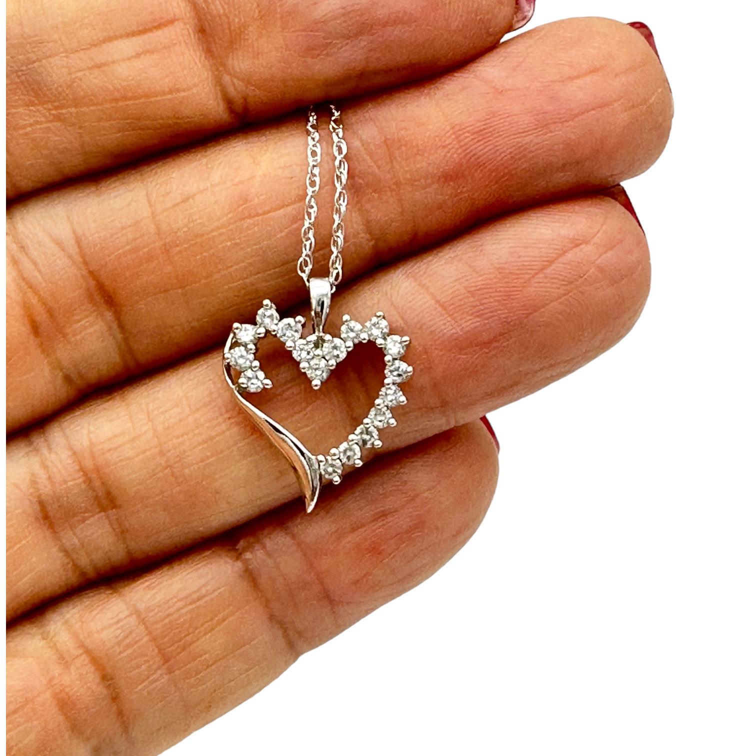 Round Cut Heart Diamond Pendant 10K White Gold .50 Carat For Sale