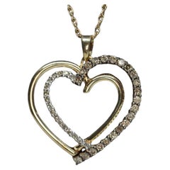 Heart Diamond pendant. 14k Open double heart 0.80ctw Pave Pendant Necklace.