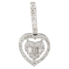 Heart Diamond Pendant 18k Solid White Gold, Fine Jewelry Bride To Be Gift