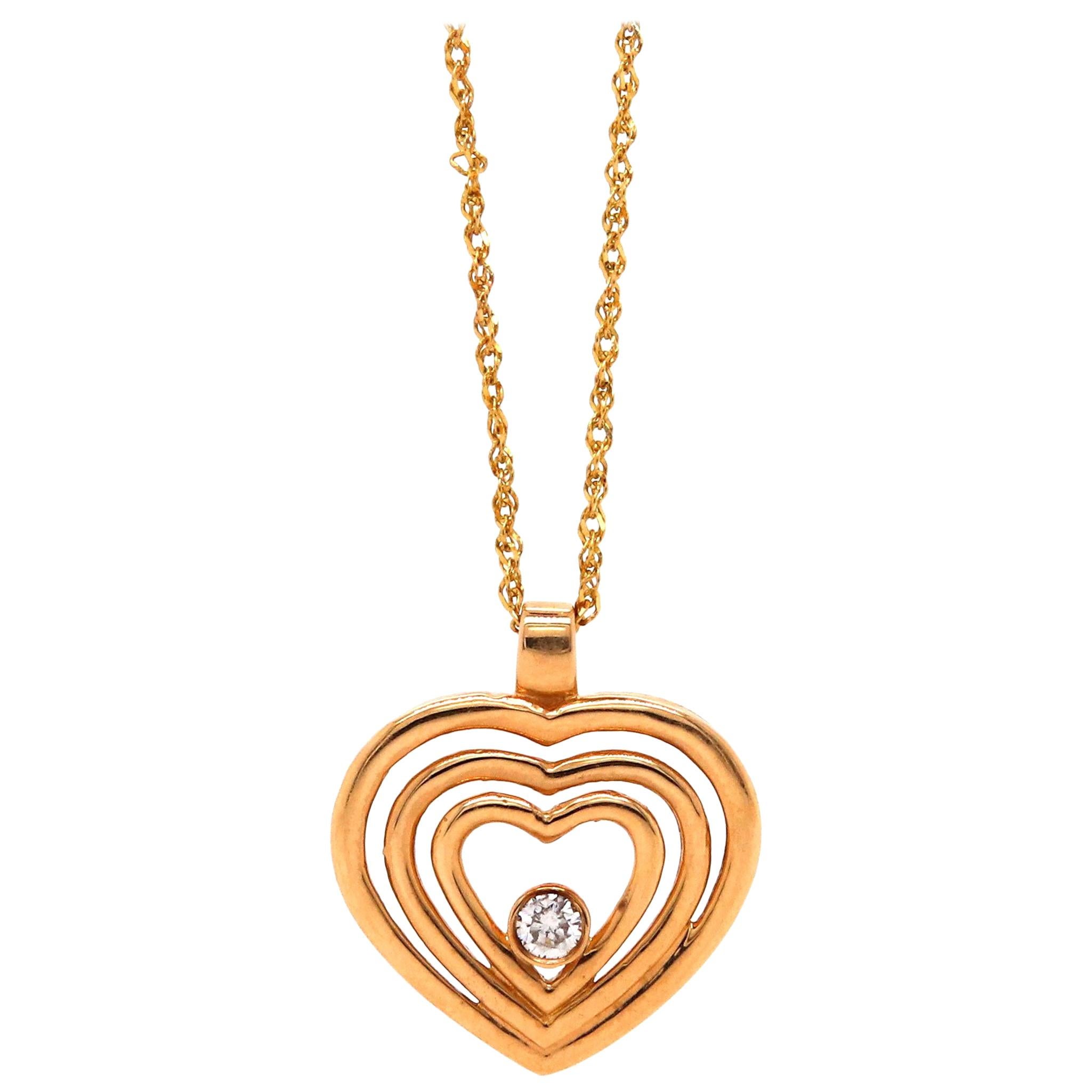 Framed Double Heart Diamond Pendant For Sale at 1stDibs