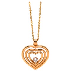 14K Yellow Gold Triple Heart Round Diamond Bezel Pendant Love On Chain 
