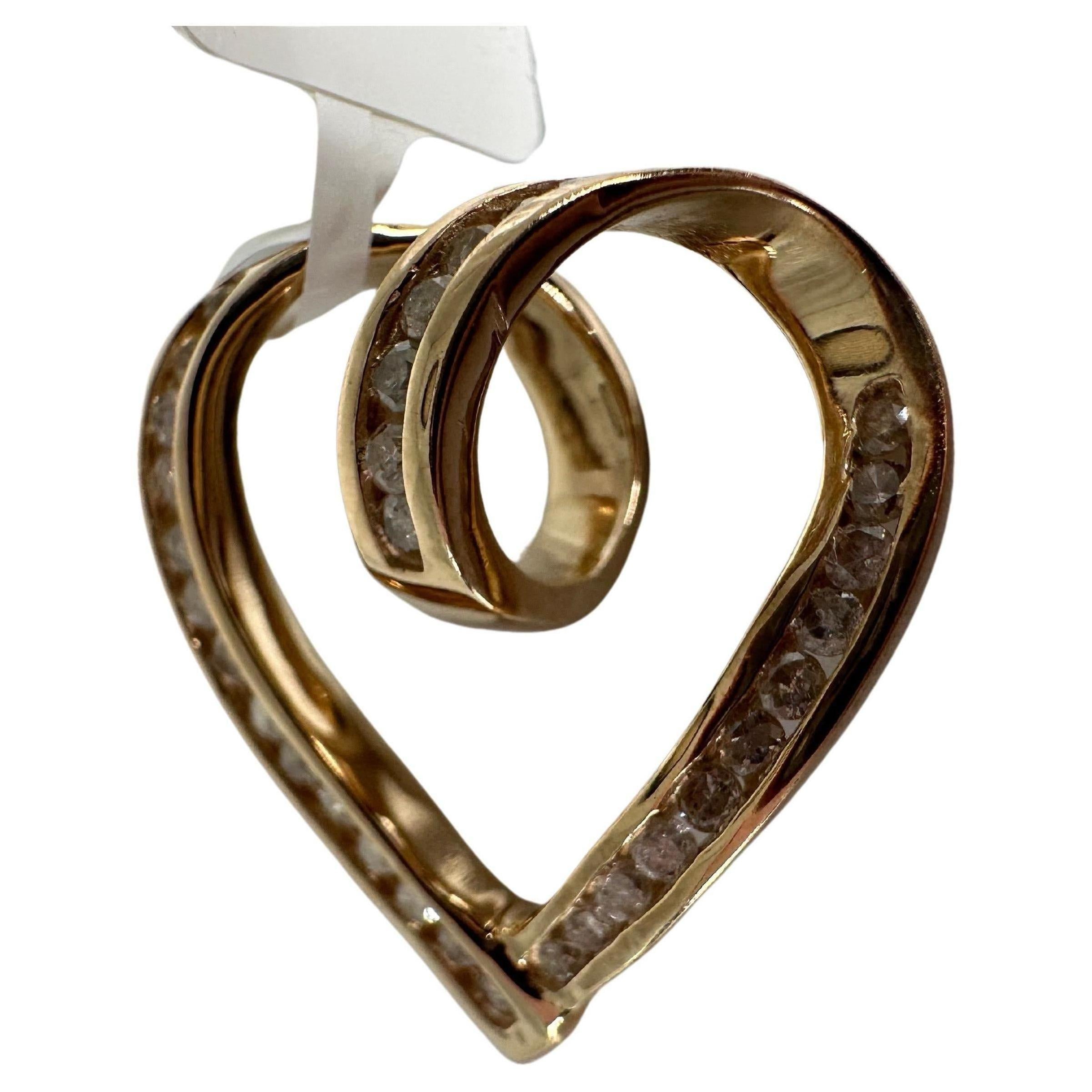 Heart Diamond pendant large size 14KT gold For Sale