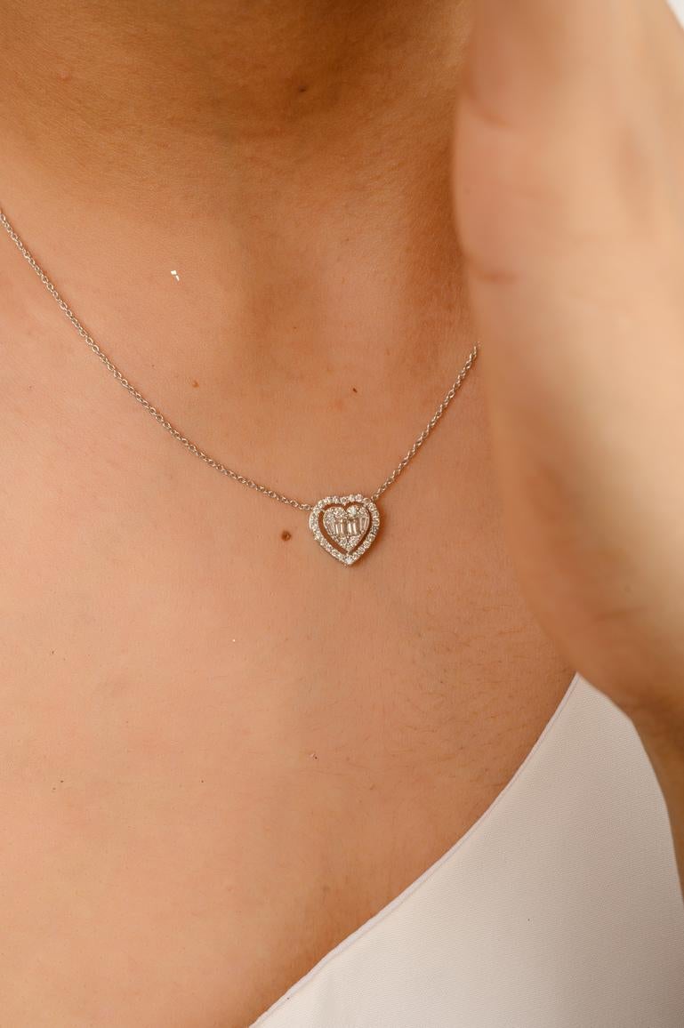 Mixed Cut Heart Diamond Pendant Necklace 18k Solid White Gold, Gift For Her Christmas For Sale