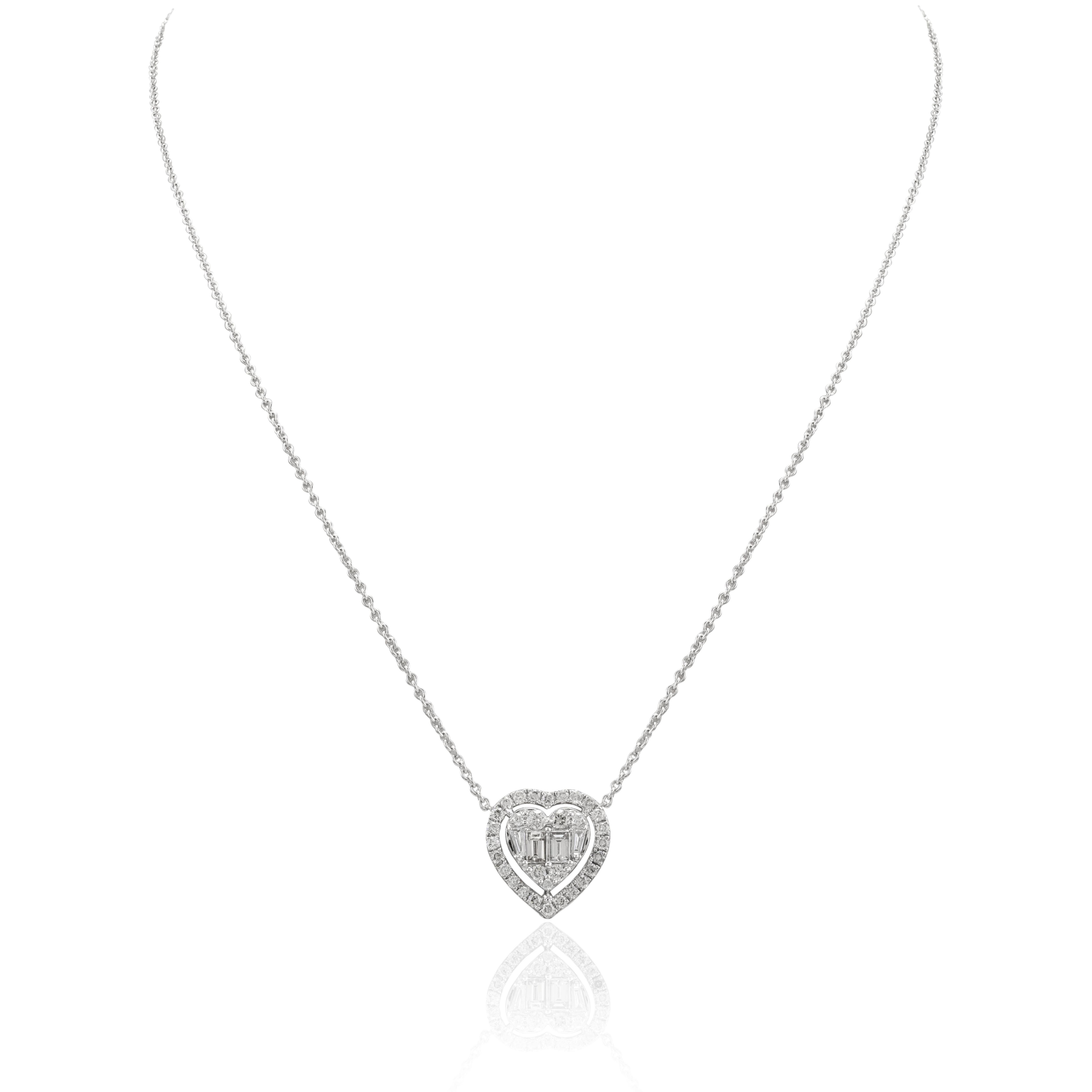 Heart Diamond Pendant Necklace 18k Solid White Gold, Gift For Her Christmas In New Condition For Sale In Houston, TX