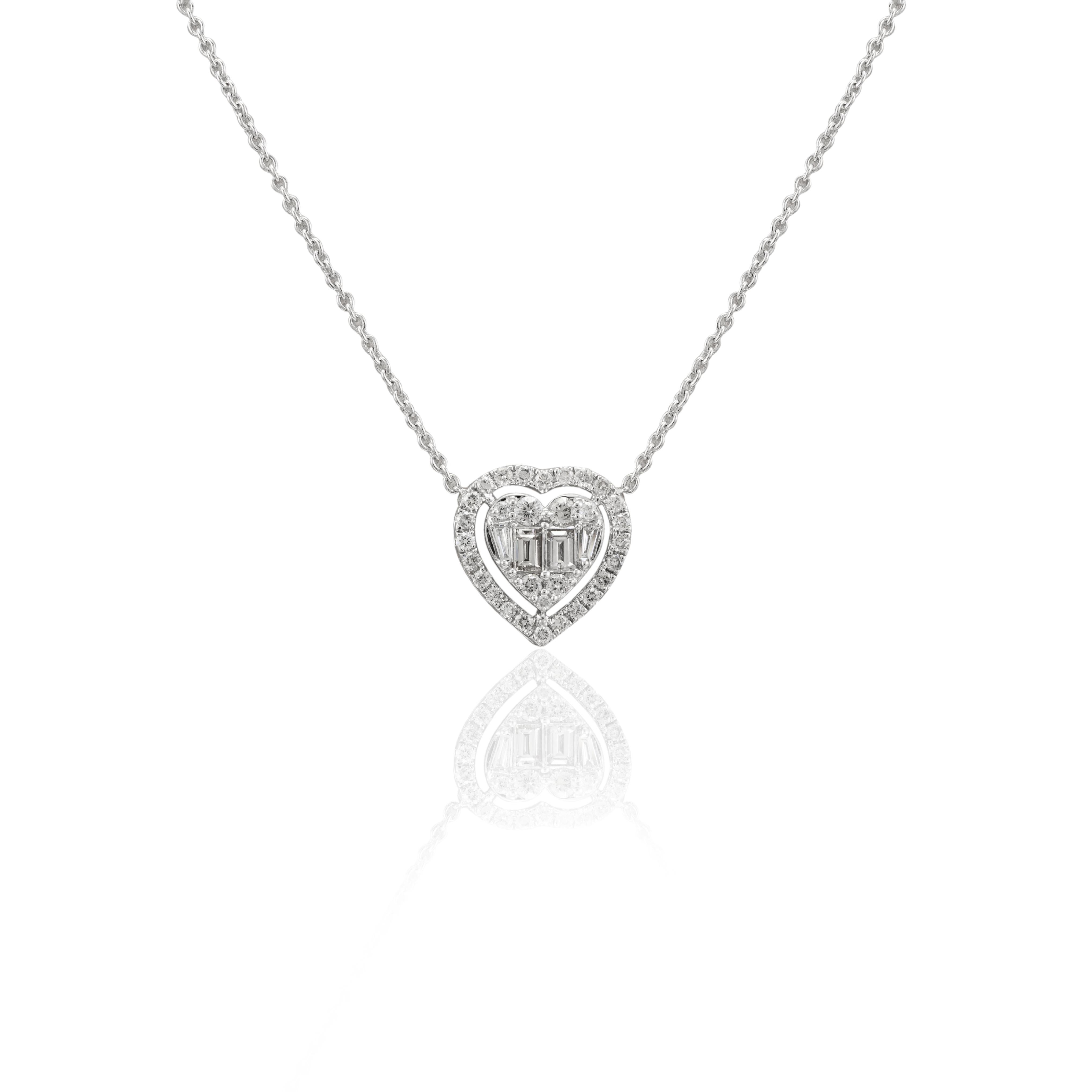 Women's Heart Diamond Pendant Necklace 18k Solid White Gold, Gift For Her Christmas For Sale