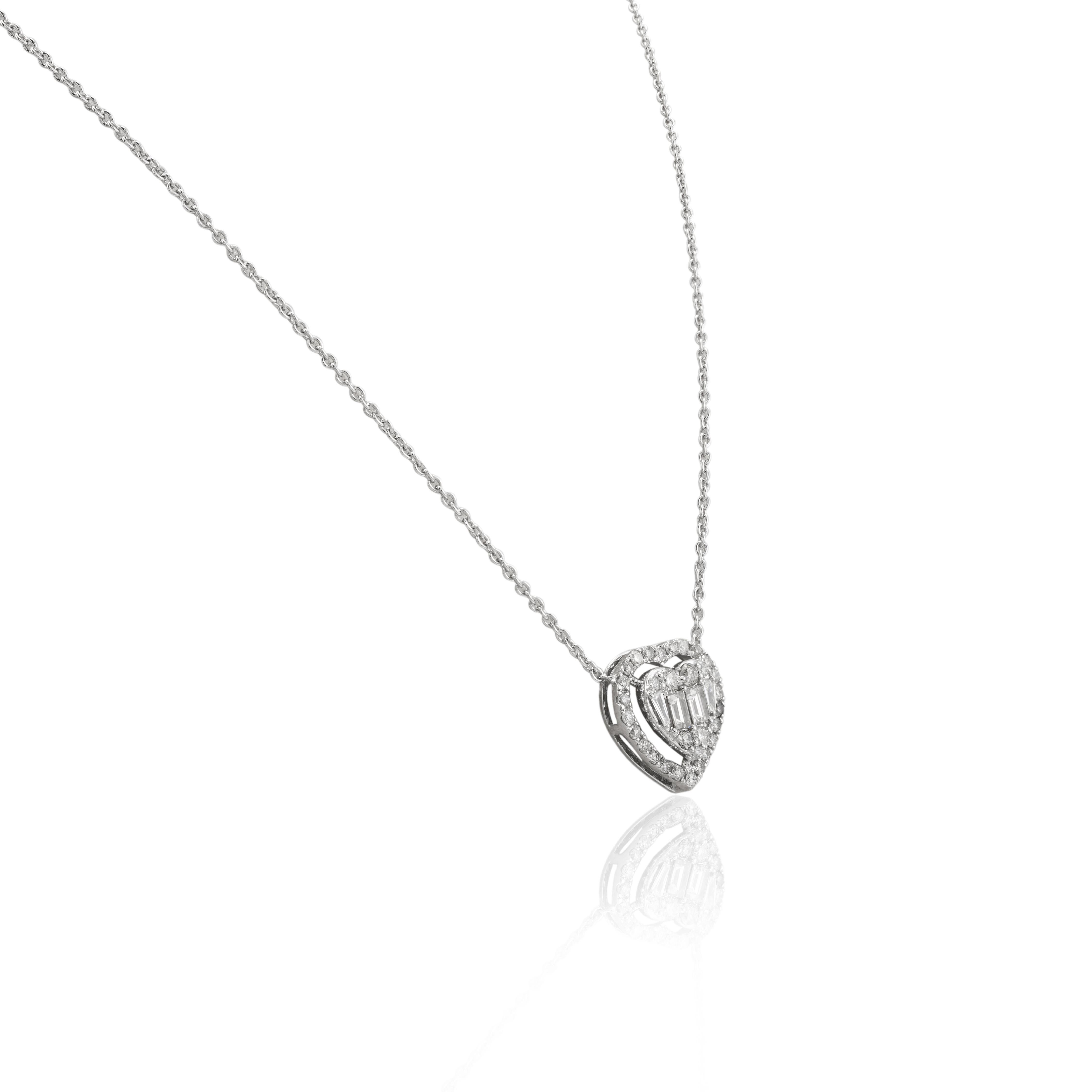 Heart Diamond Pendant Necklace 18k Solid White Gold, Gift For Her Christmas For Sale 1