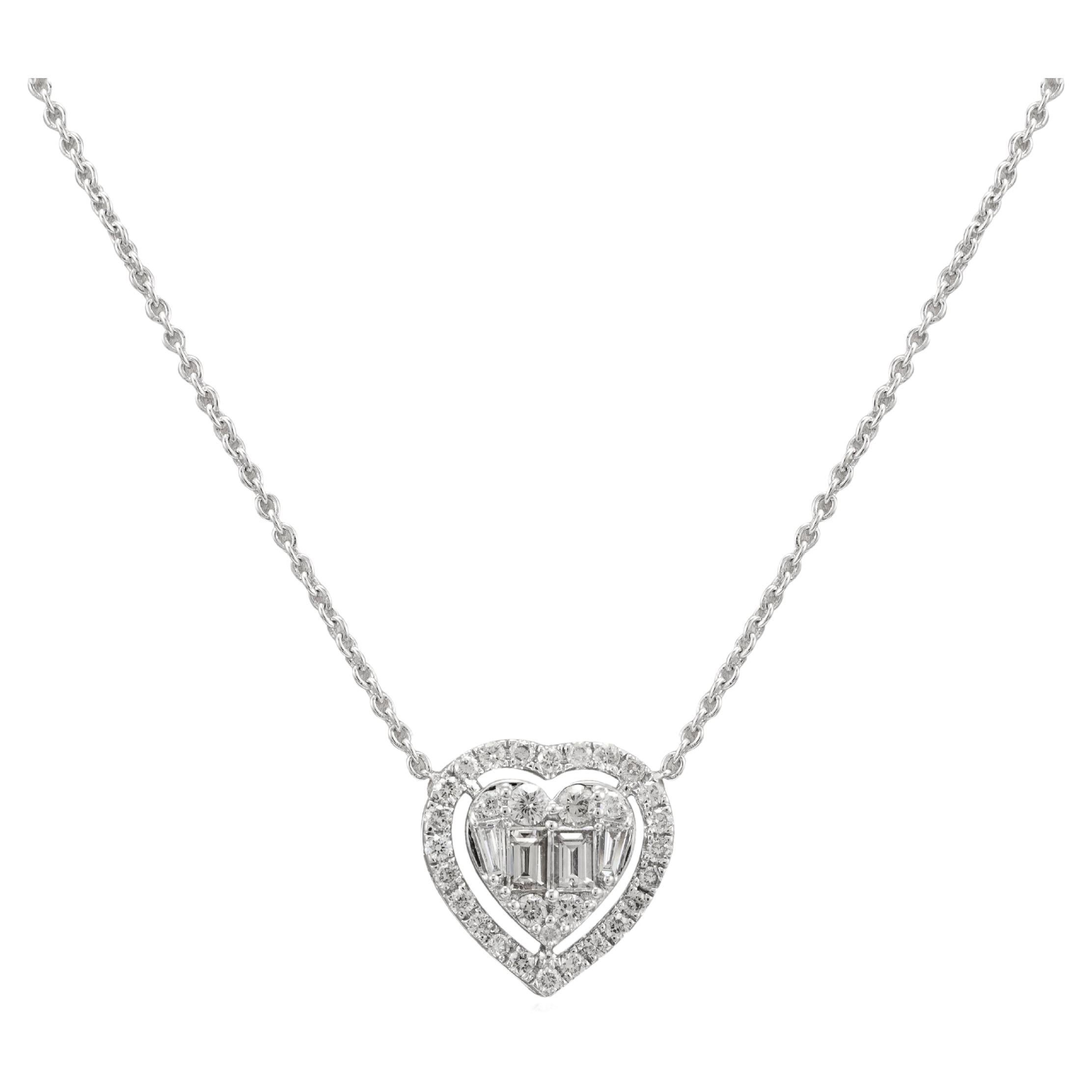 Heart Diamond Pendant Necklace 18k Solid White Gold, Gift For Her Christmas