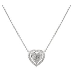 Collar Colgante Corazón Diamante 18k Oro Blanco Macizo, Regalo Para Ella Navidad