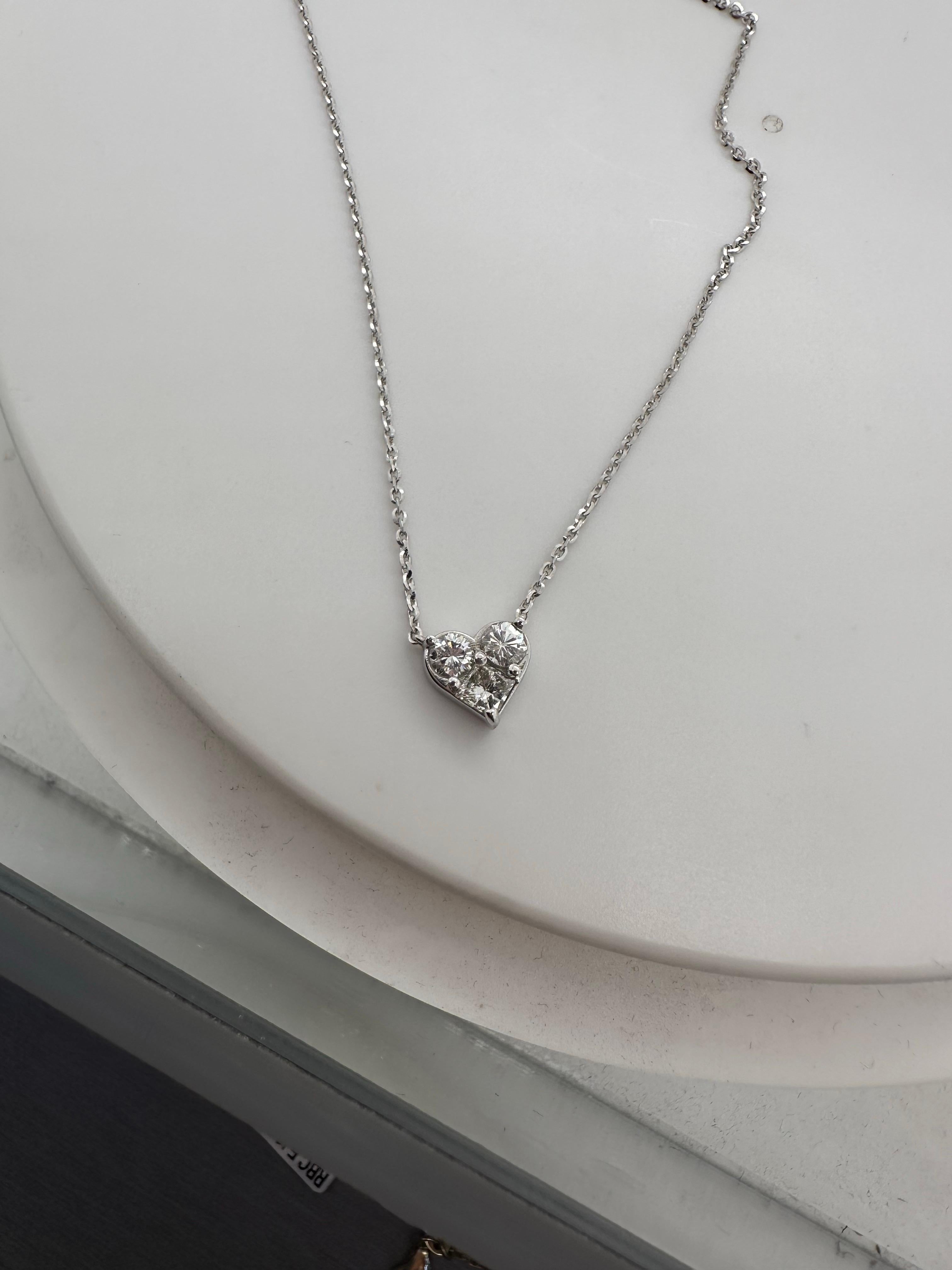 Taille brillant Collier pendentif diamant cœur or 18KT en vente