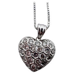 Heart diamond pendant necklace 18KT gold Valentines gift