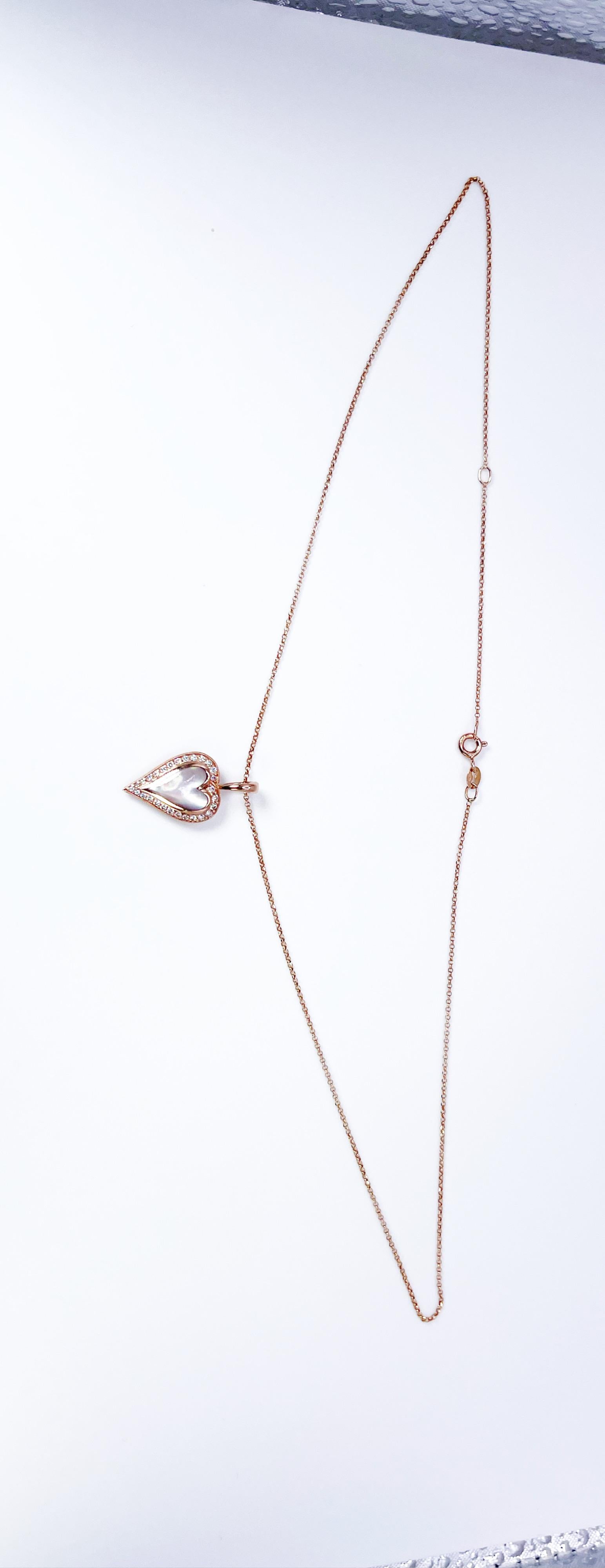 Modern Heart Diamond Pendant Necklace Kabana Designer 14KT Rose Gold
