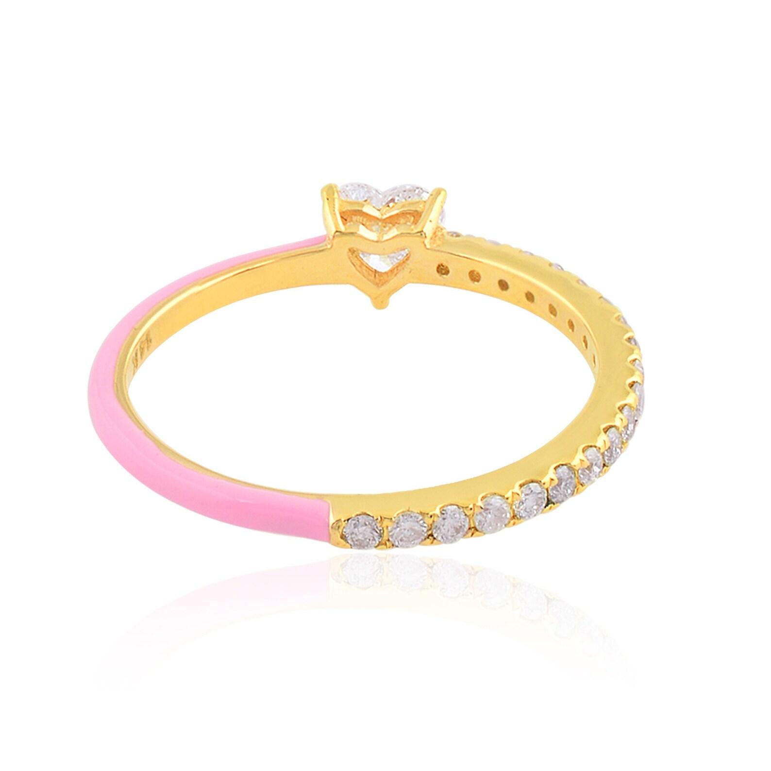 enamel pink connected heart ring