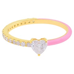 Heart Diamond Pink Enamel 14 Karat Gold Ring