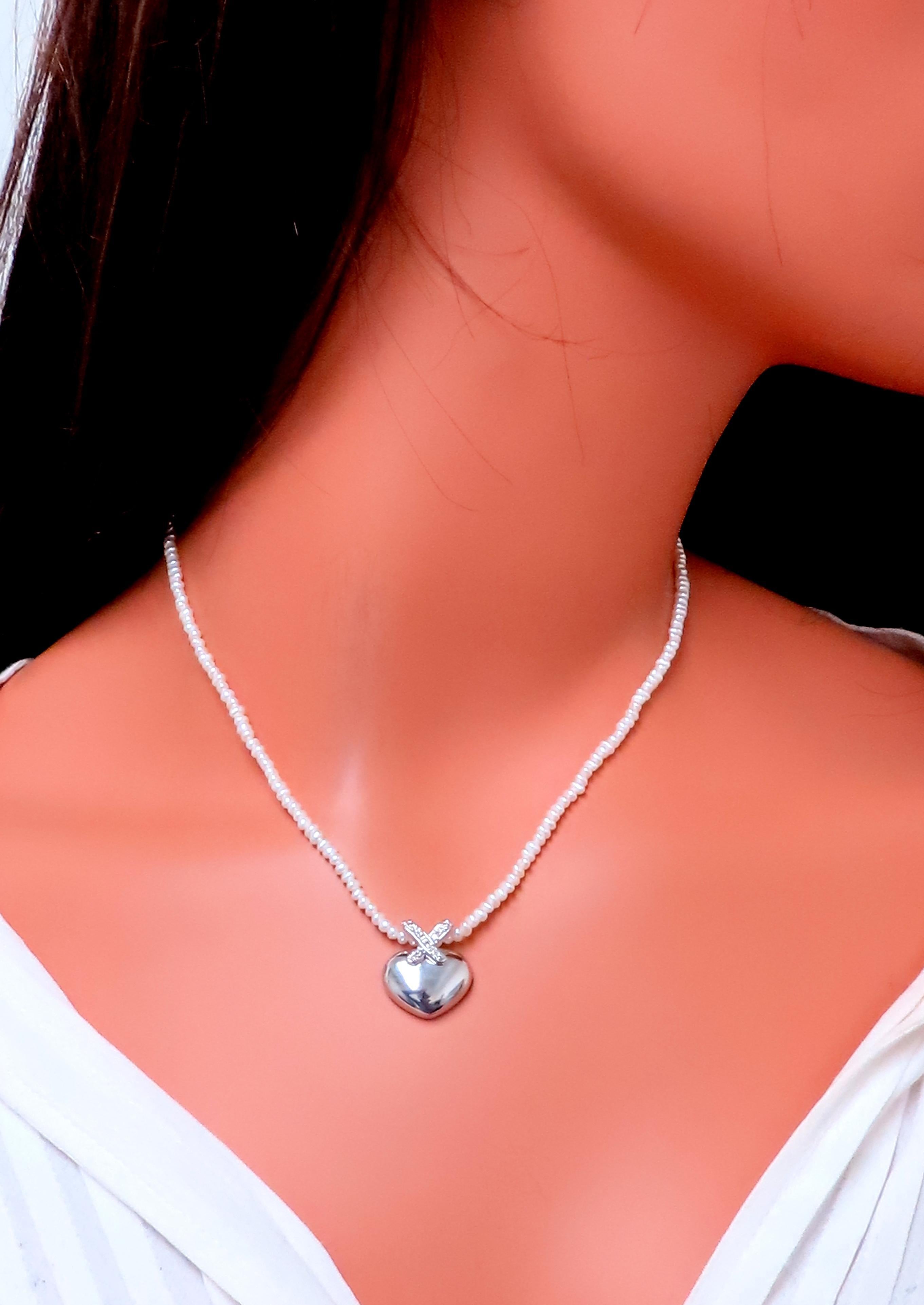 Women's Heart Diamond Slide Pendant on Freshwater Pearls 14kt. .10ct 12408 For Sale