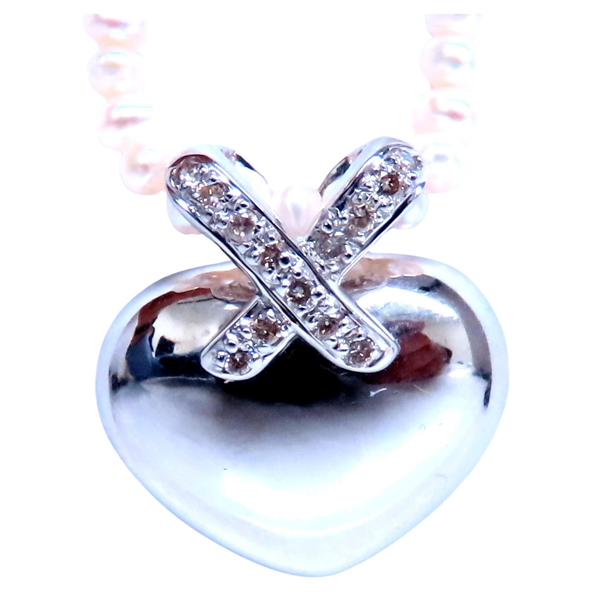 Pendentif Slide coeur diamant sur perles d'eau douce 14kt. .10ct 12408