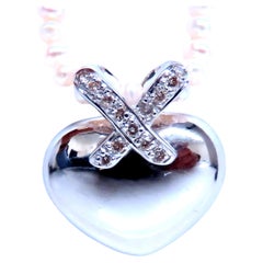 Heart Diamond Slide Pendant on Freshwater Pearls 14kt. .10ct 12408