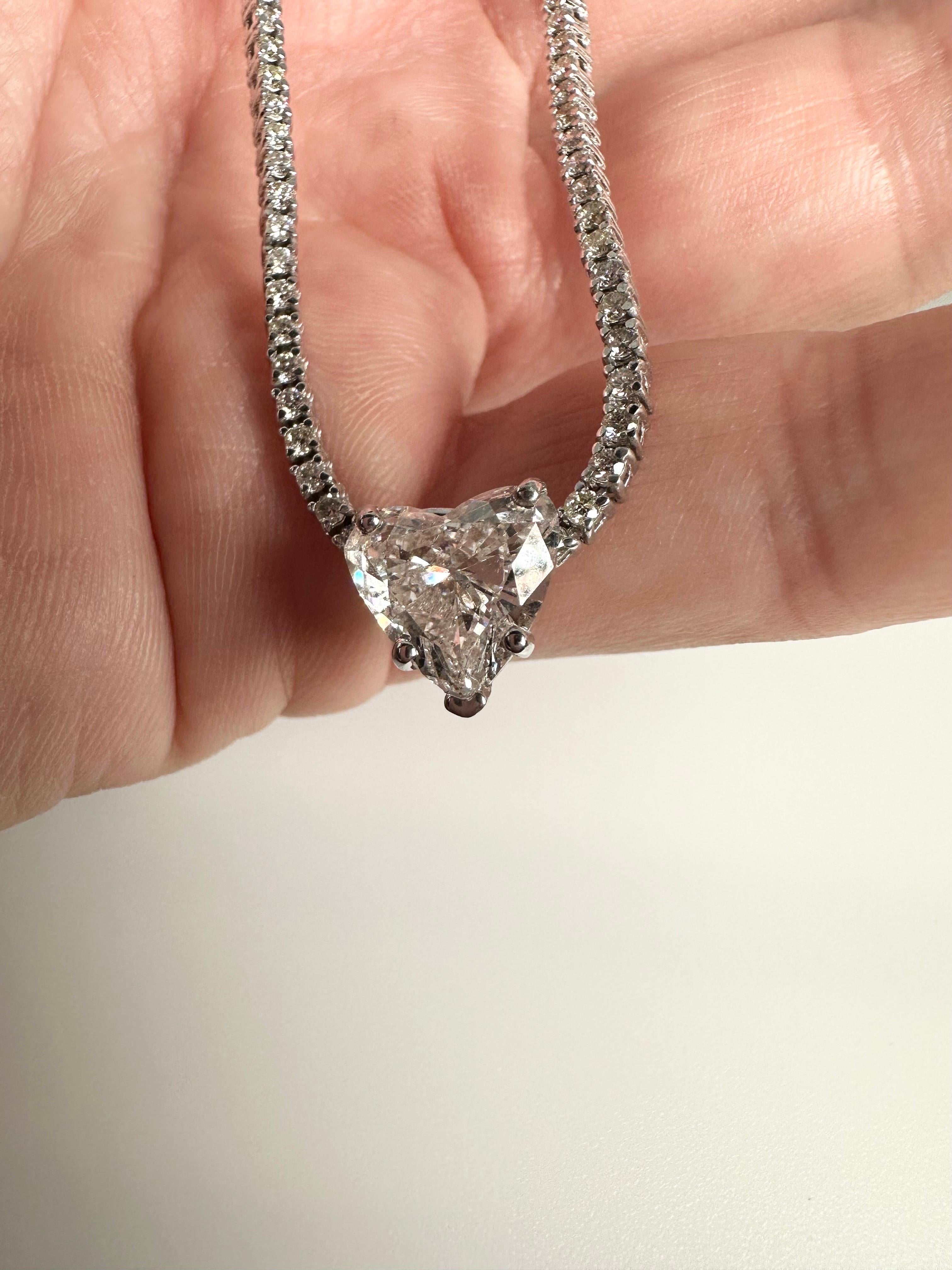 Heart Diamond tennis necklace 18KT white gold cocktail diamond necklace For Sale 6