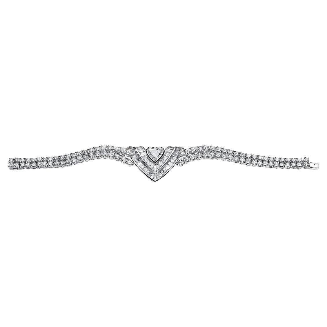 Heart Diamond White Gold Bracelet For Sale