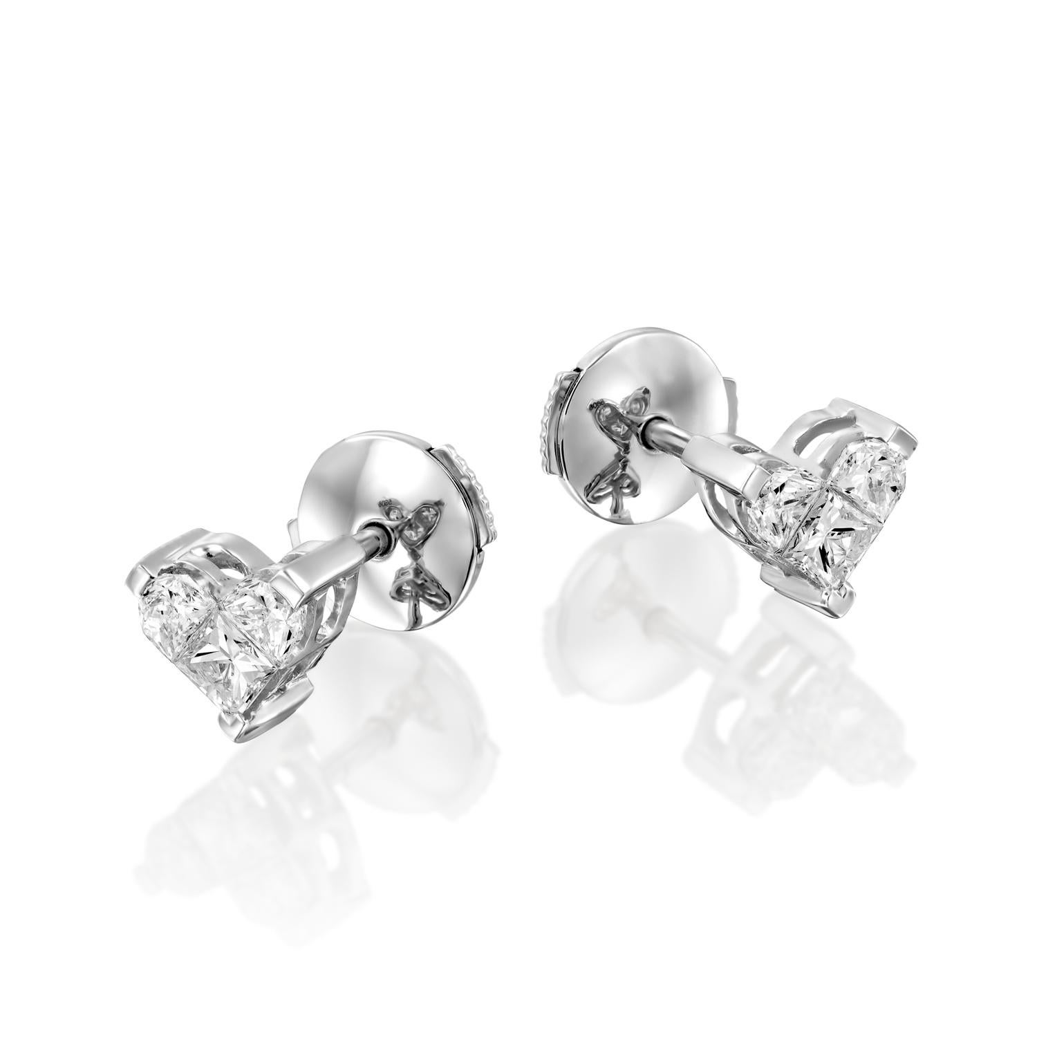 Contemporary Heart Diamond White Gold Invisible Setting Earrings For Sale