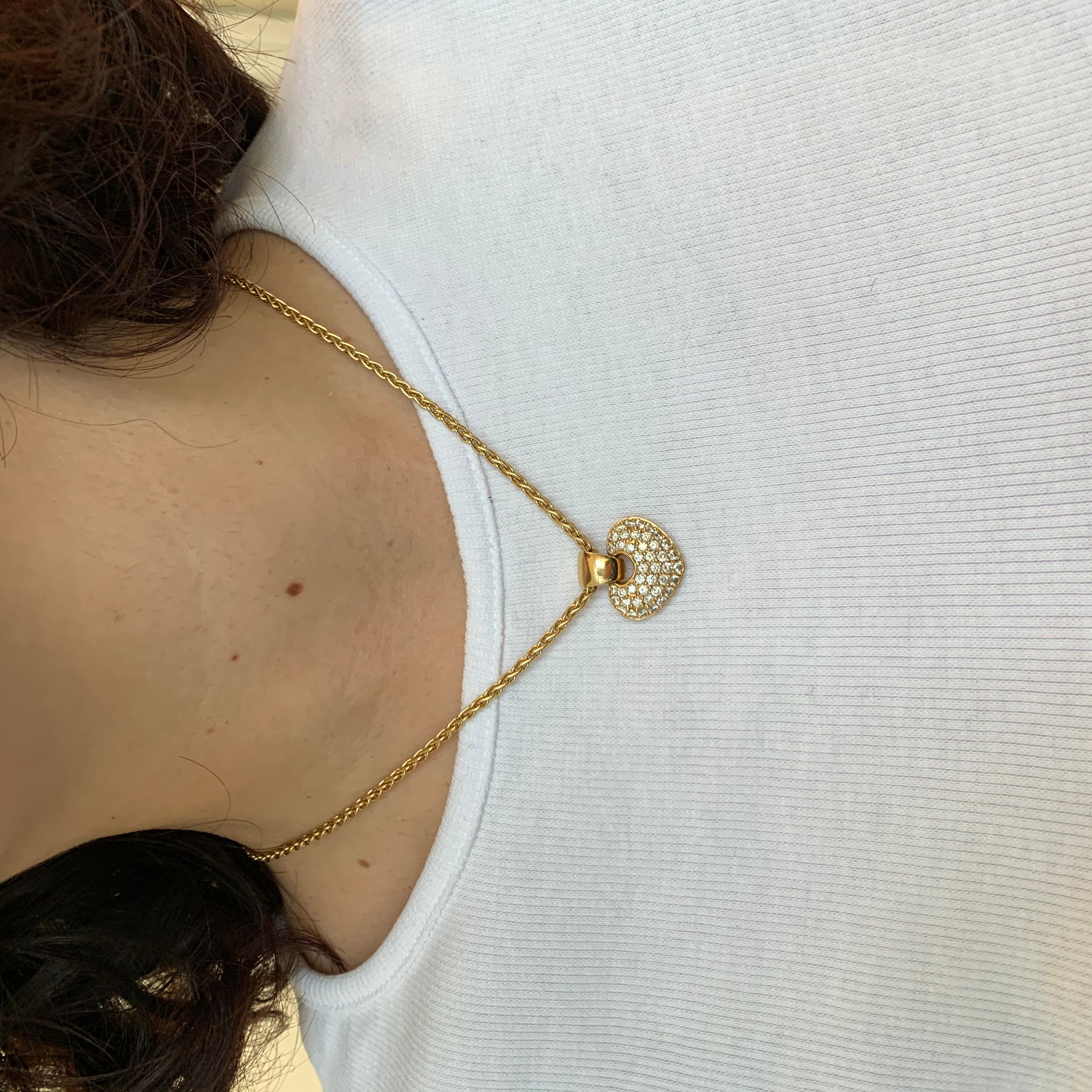 Women's or Men's Heart Diamonds Pave Yellow Gold Pendant Chain Necklace