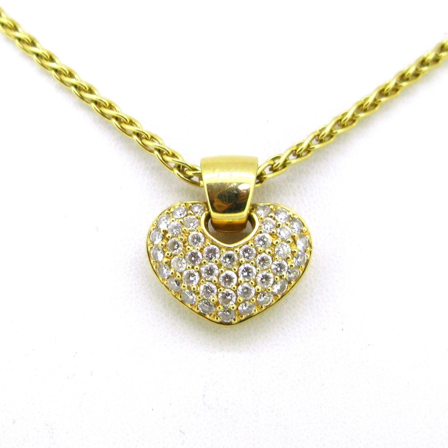 Heart Diamonds Pave Yellow Gold Pendant Chain Necklace 1