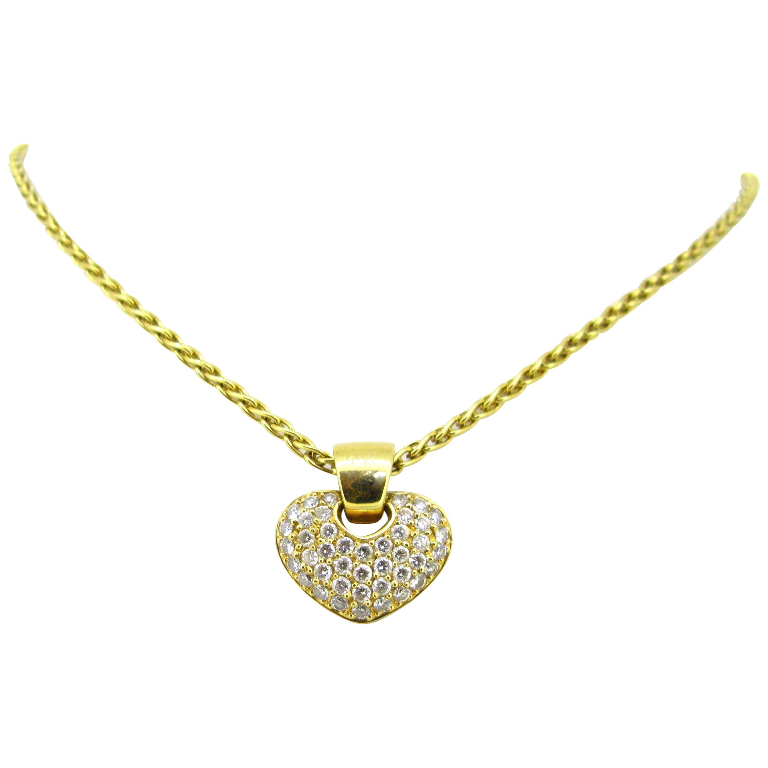Heart Diamonds Pave Yellow Gold Pendant Chain Necklace