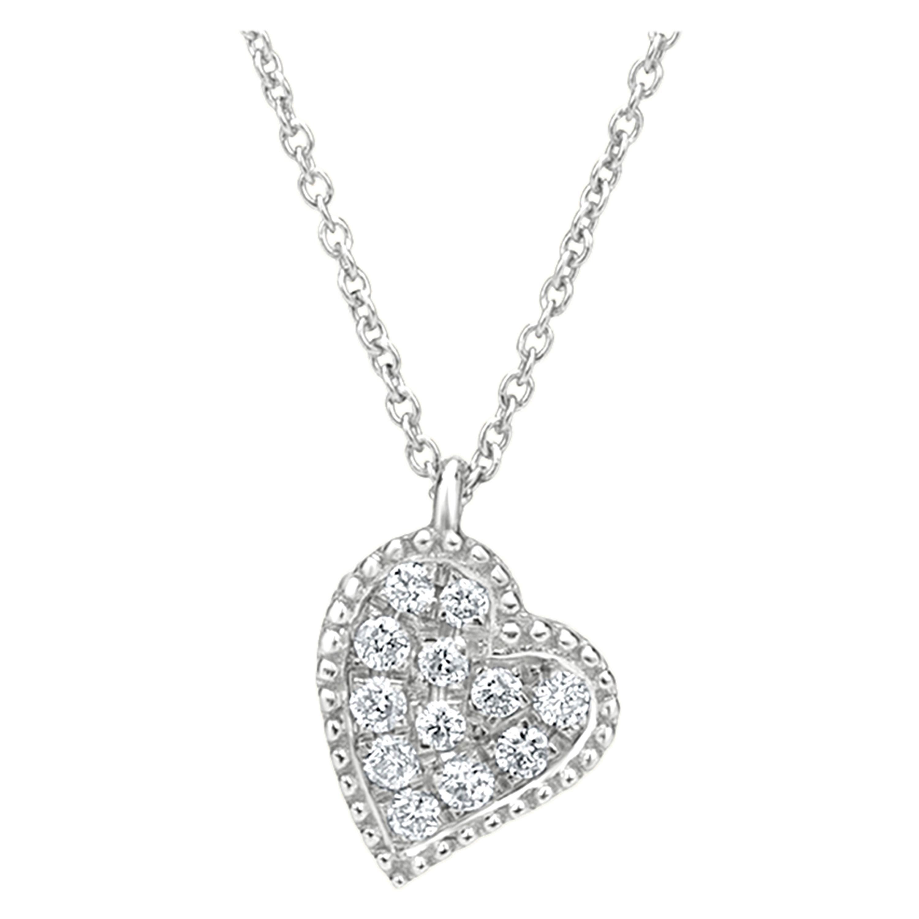 18 Karat White Gold Curved Heart Diamonds Pendant Necklace For Sale at