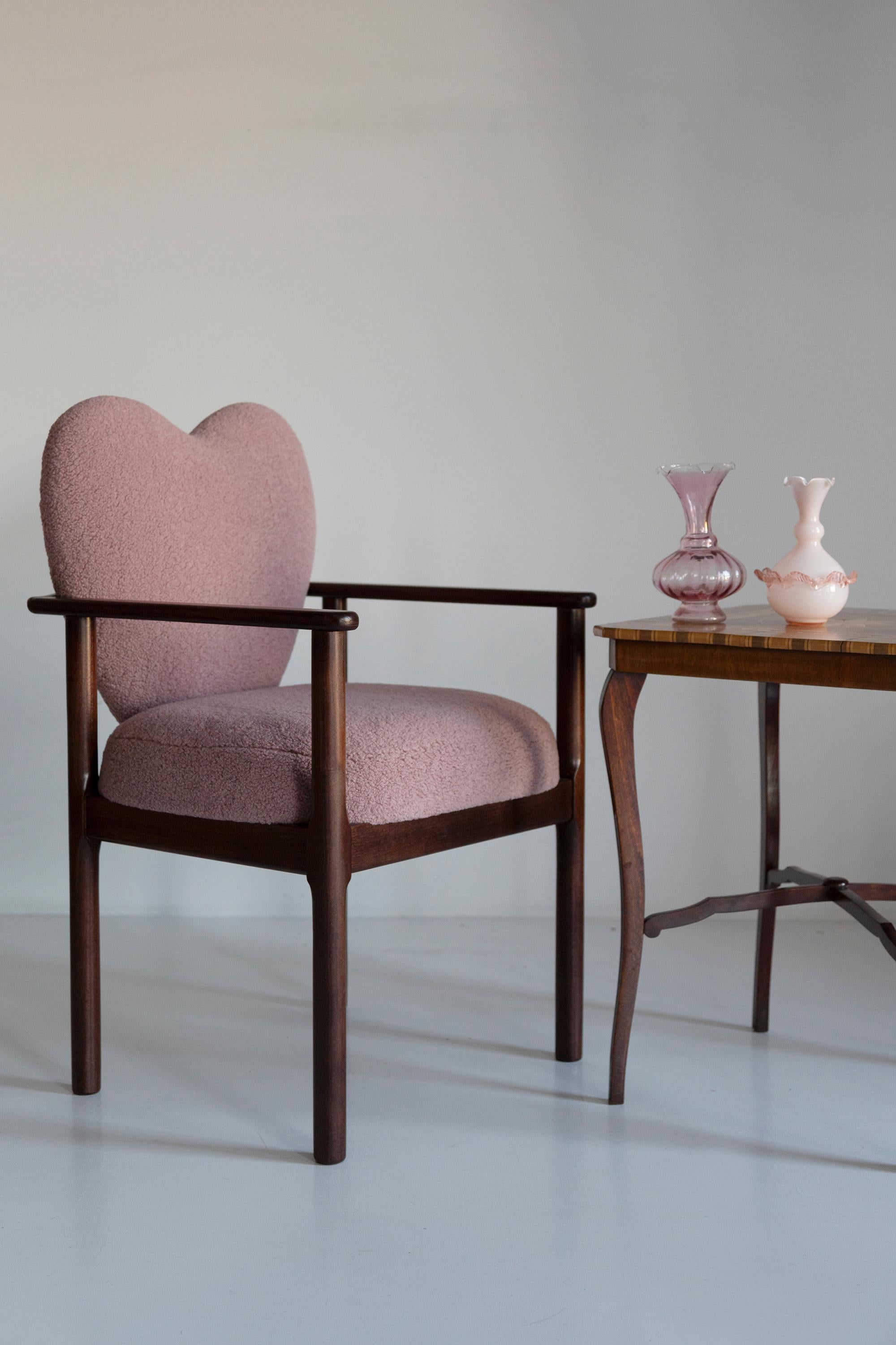 Mid-Century Modern Heart Dining Chair, Pink Boucle, Vintola Studio, Europe, Poland For Sale