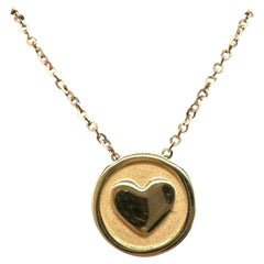 Heart Disc Necklace 14kt Yellow Gold Adjustable 17 18in New