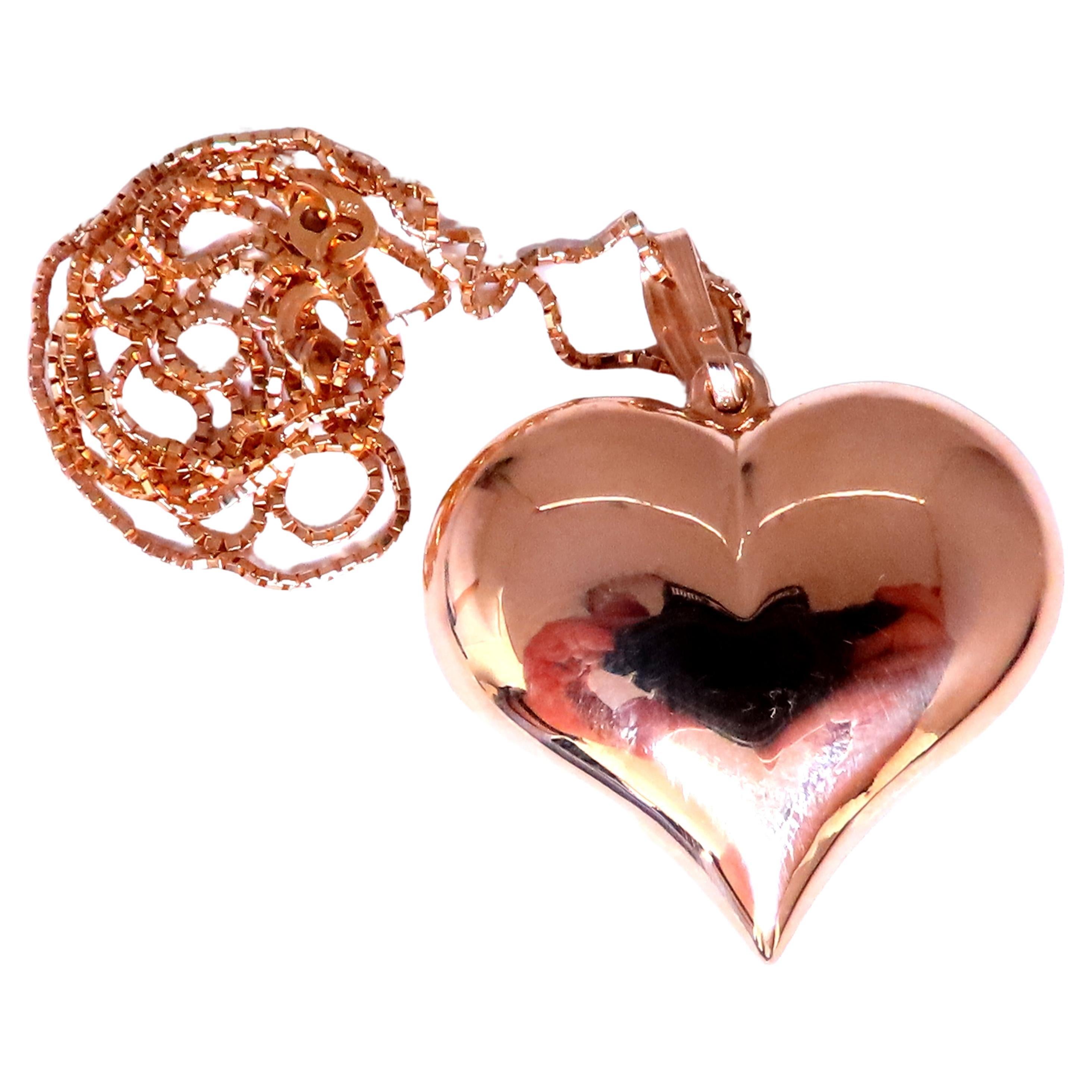 Heart Dome Puffed Hollow Pendant 14kt Gold & Chain 12409