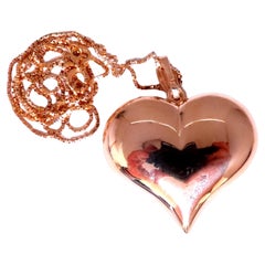 Heart Dome Puffed Hollow Pendant 14kt Gold & Chain 12409