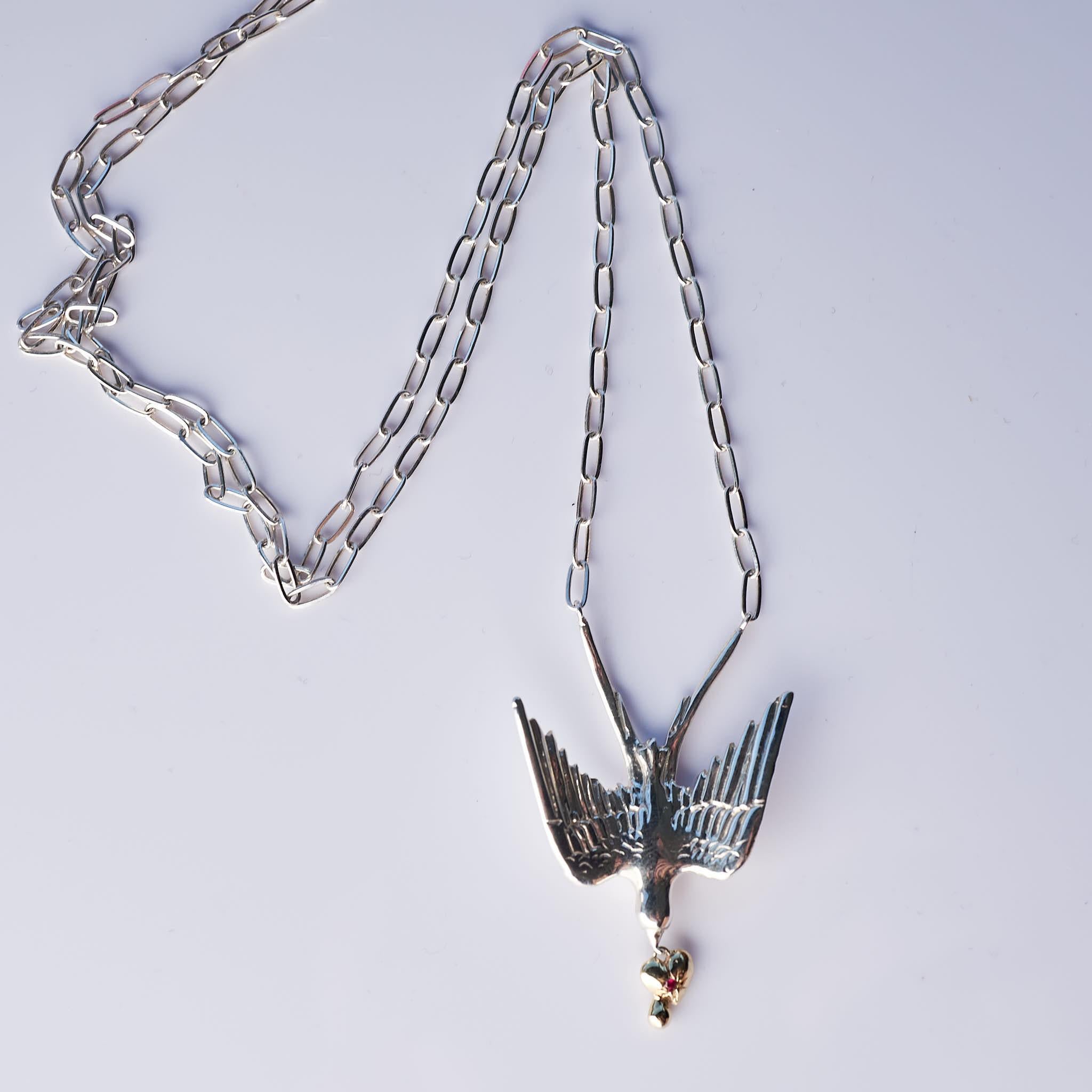 Collar Paloma Corazón Cadena Oro Plata Rubí Estilo Victoriano J DAUPHIN en Nuevo Estado en Los Angeles, CA