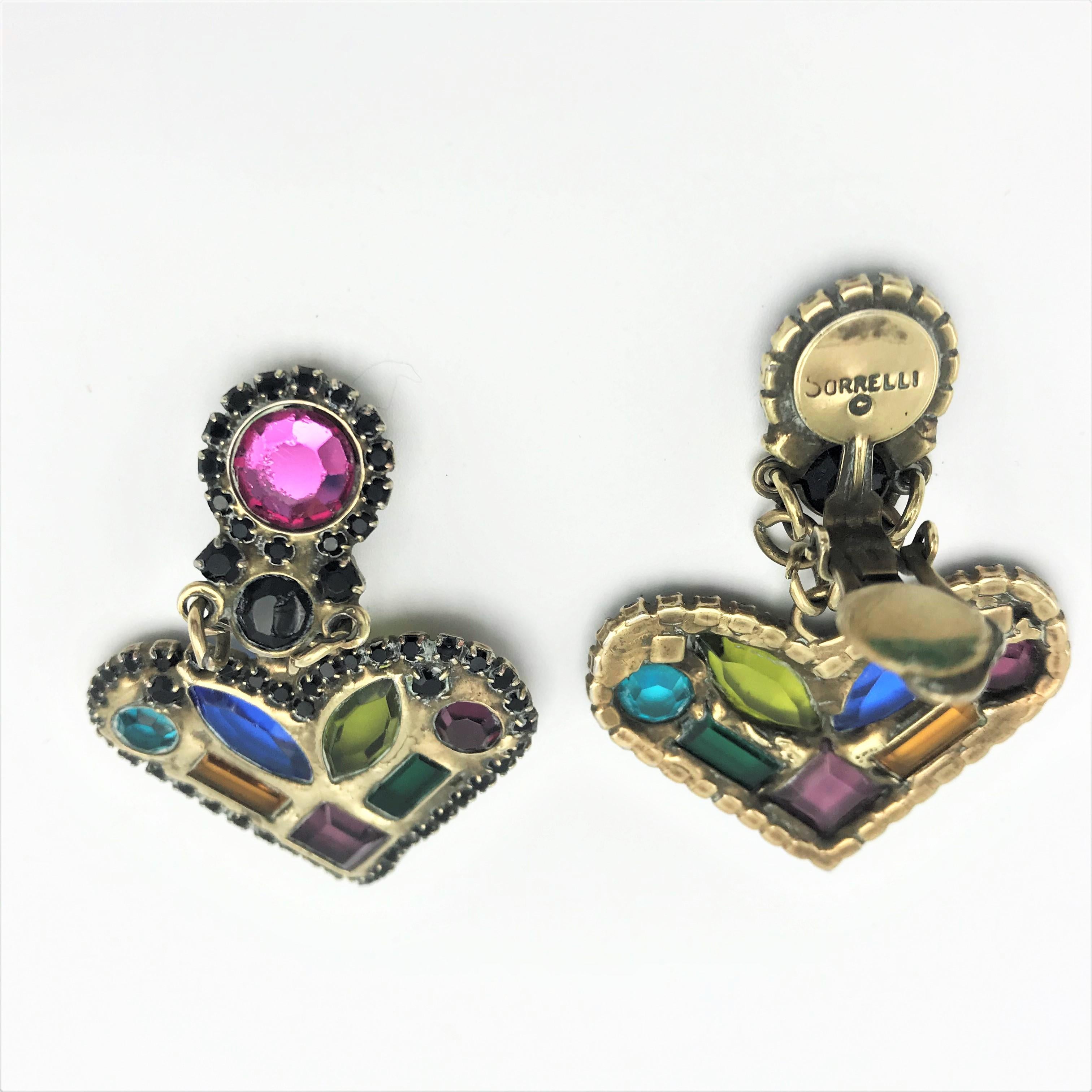 HEART ear clips with inlaid cut rhinestones made in France 1980 For Sale 1